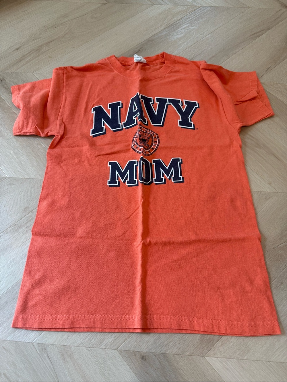 100% cotton Navy Mom Orange Graphic tee